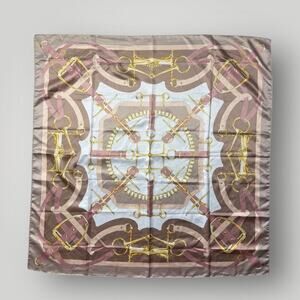 Horsebit Print Scarf Satin Style Square Scarf Equestrian Chain Belt Pattern